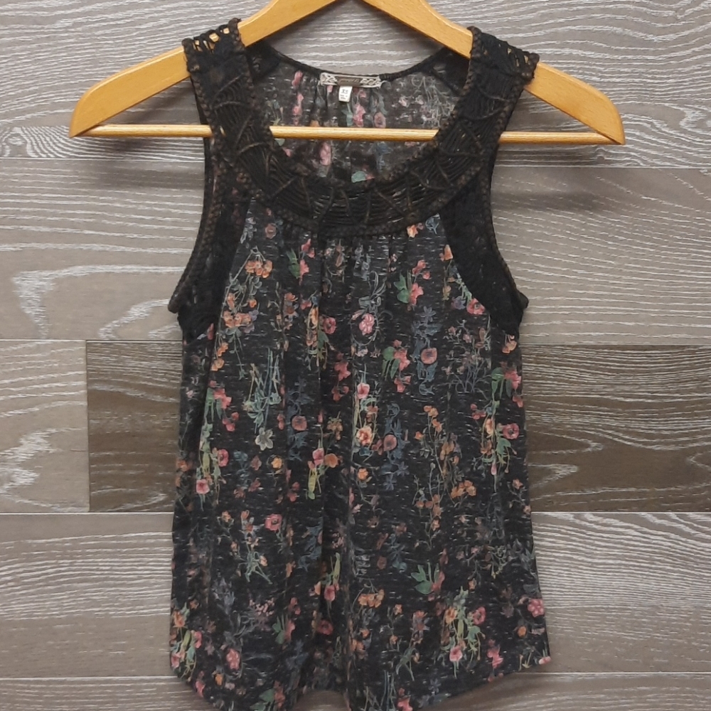 GIMMICKS XS WEB KNIT BLACK FLOWERED VINTAGE TANK TOP - Picture 1 of 12